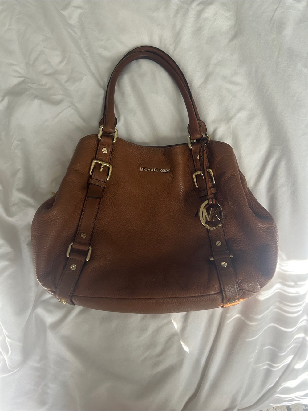 MICHAEL Michael Kors Cognac Leather Tote with Gold Hardware